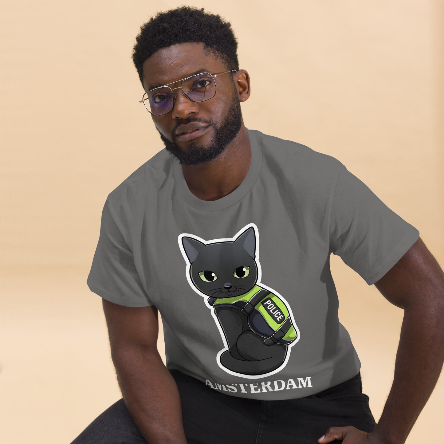 🐾 Nimis Classic Tee Unisex – Police Cat Amsterdam (Grey)