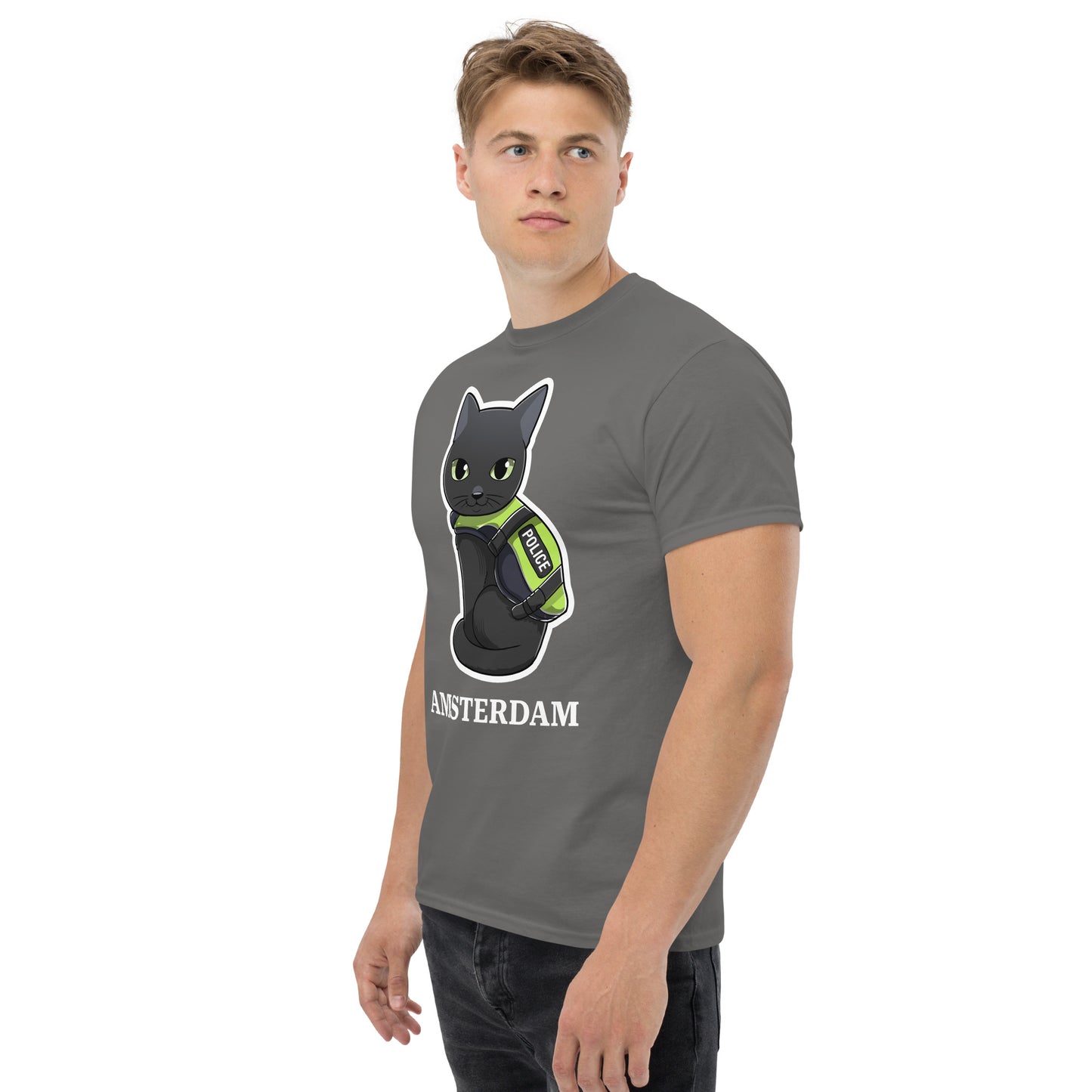 🐾 Nimis Classic Tee Unisex – Police Cat Amsterdam (Grey)
