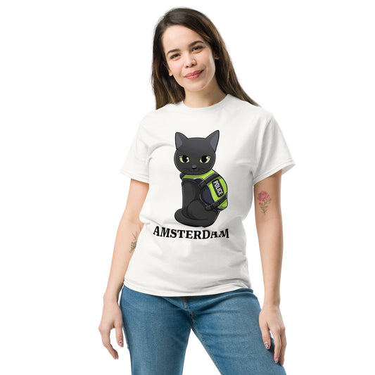 🐾 Nimis Classic Tee Unisex – Police Cat Amsterdam (White)