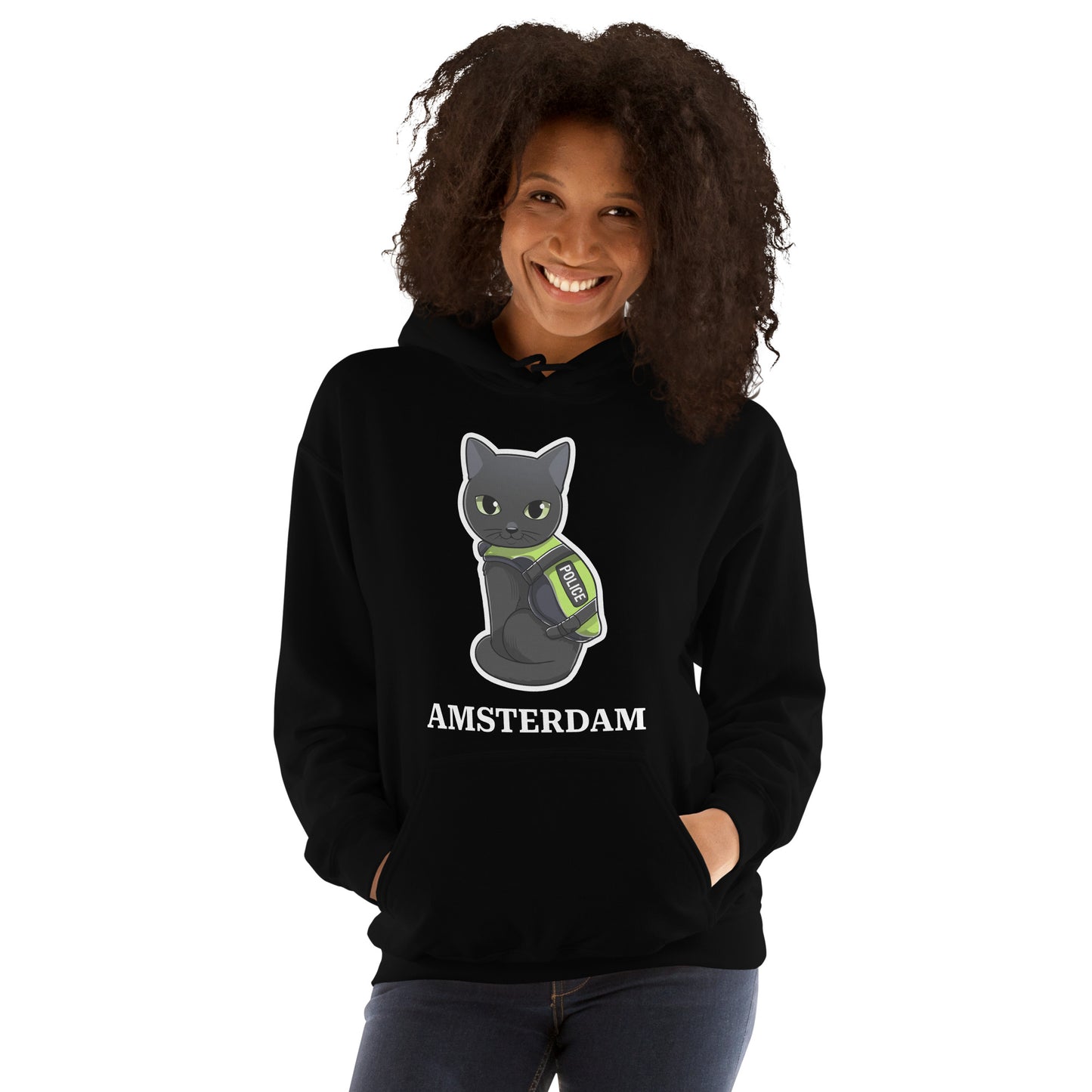 🐾 Nimis Classic Hoodie Unisex – Police Cat Amsterdam (Black)